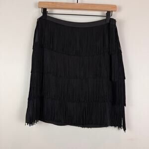 Ralph Lauren Mini Skirt Women 8P Petite Black Lined Fringe Party Festival Tiered